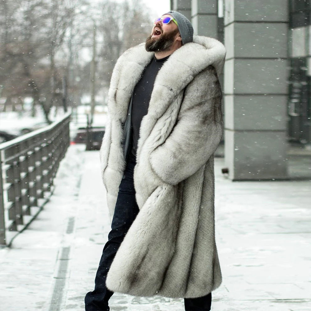 Luxurious Real Fox Fur Coat with Oversized Hood – For the Bold and Stylish Gentleman