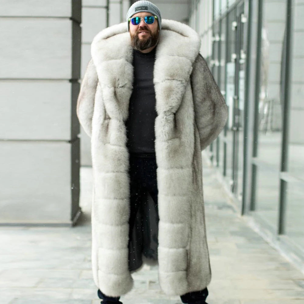 Luxurious Real Fox Fur Coat with Oversized Hood – For the Bold and Stylish Gentleman