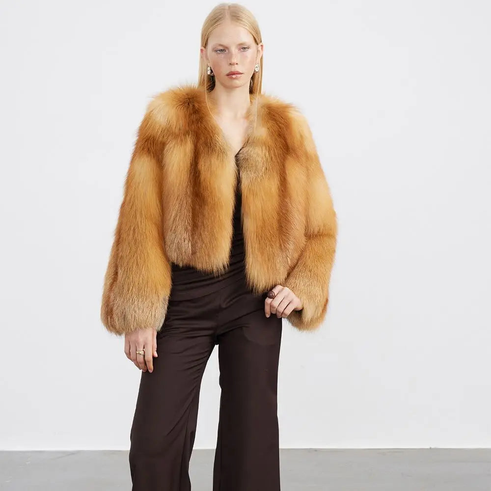 Luxury Women's Real Red Fox Fur Coat – Bold Winter Elegance