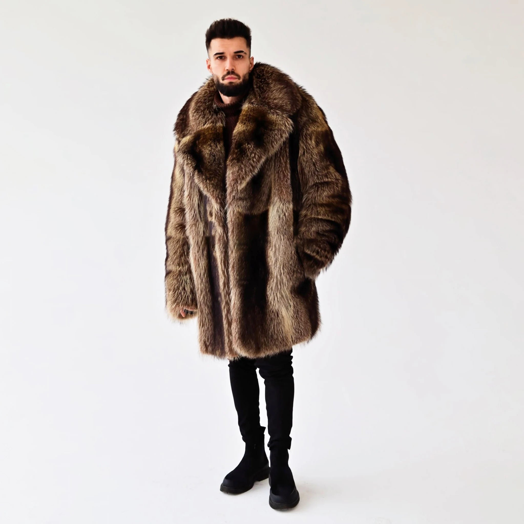 Luxury Raccoon Fur Long Coat – Embrace Winter Elegance in Sable Color