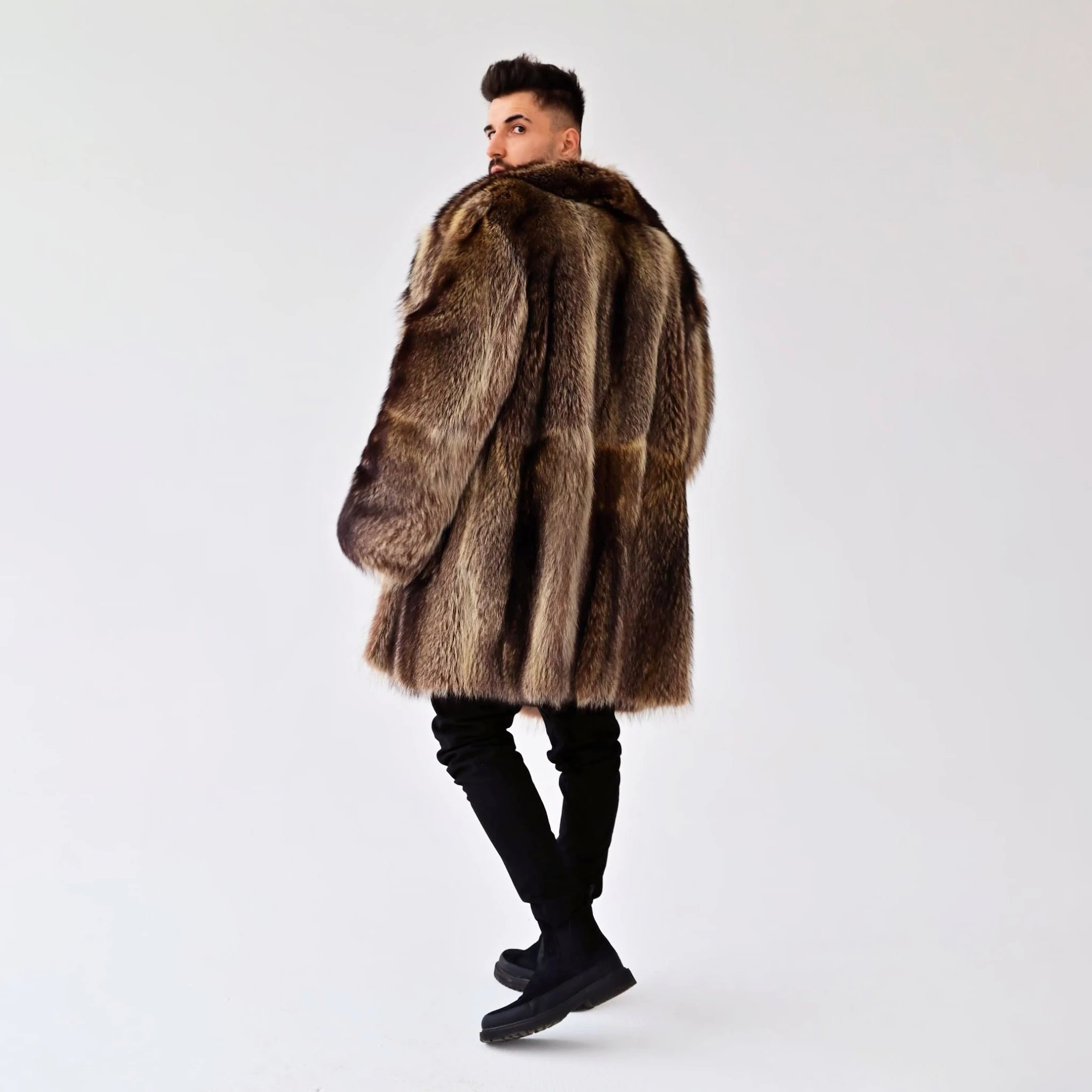 Luxury Raccoon Fur Long Coat – Embrace Winter Elegance in Sable Color