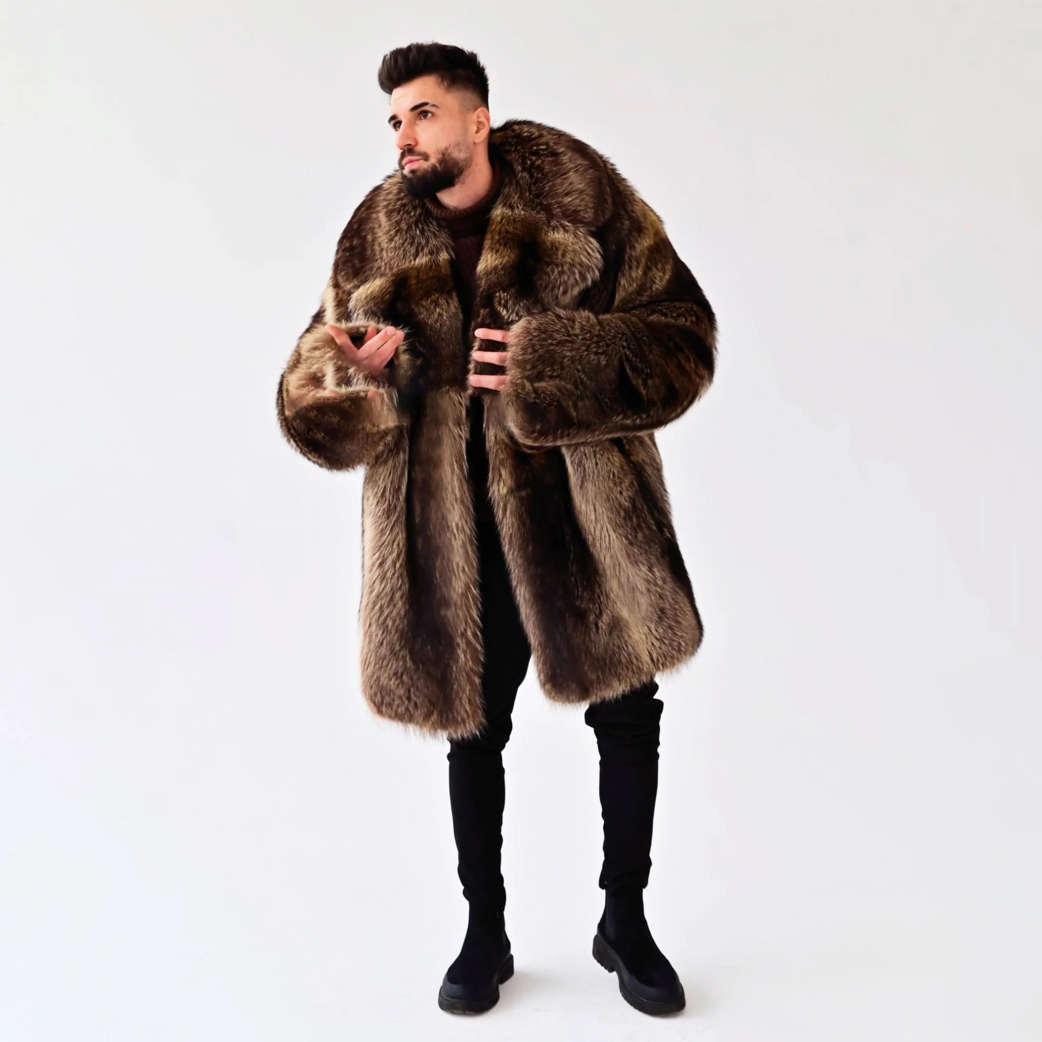 Luxury Raccoon Fur Long Coat – Embrace Winter Elegance in Sable Color