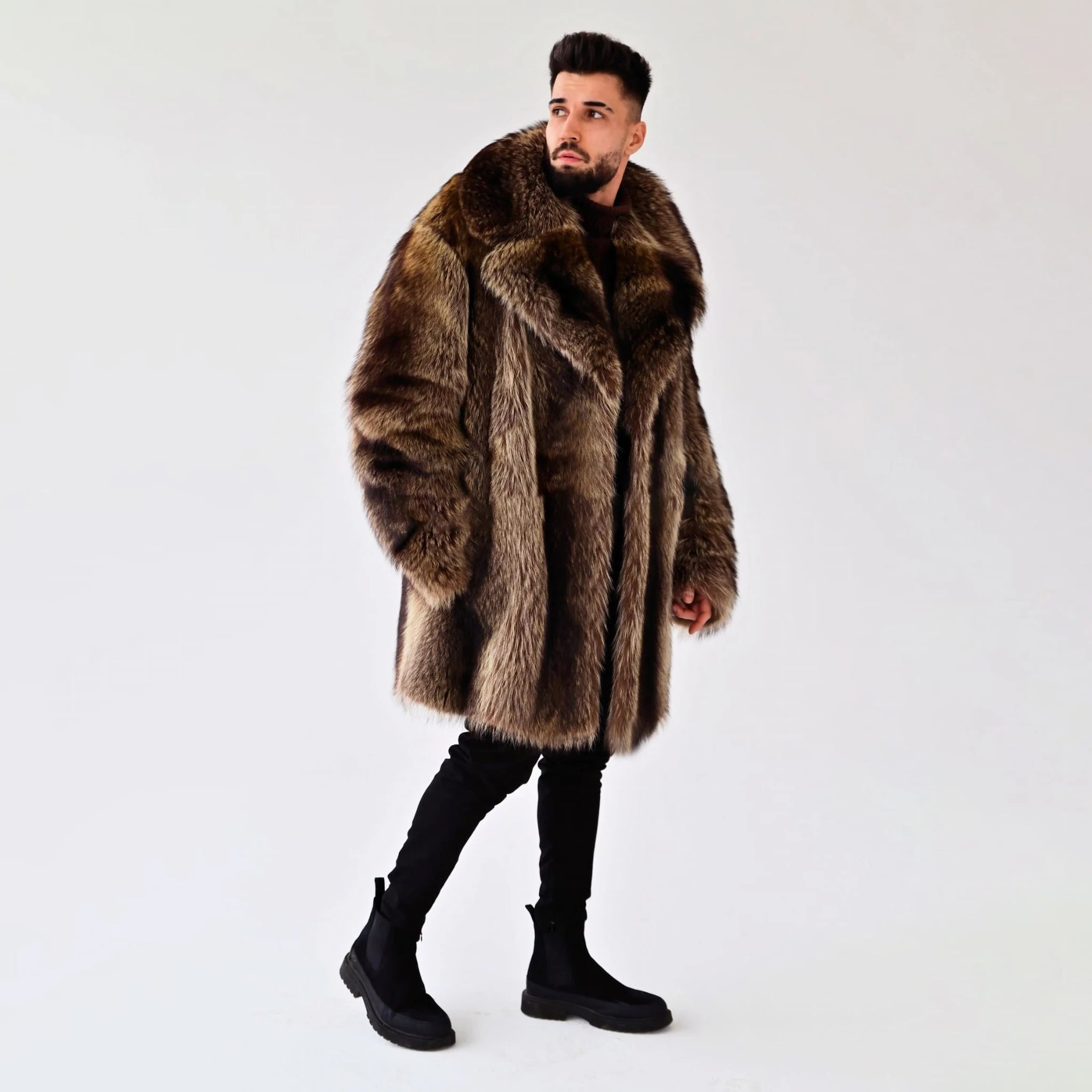 Luxury Raccoon Fur Long Coat – Embrace Winter Elegance in Sable Color